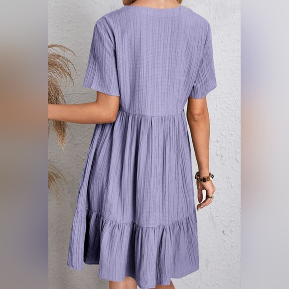 Full Size Ruched V-Neck Short Sleeve Dress - Picture 3 of 5
